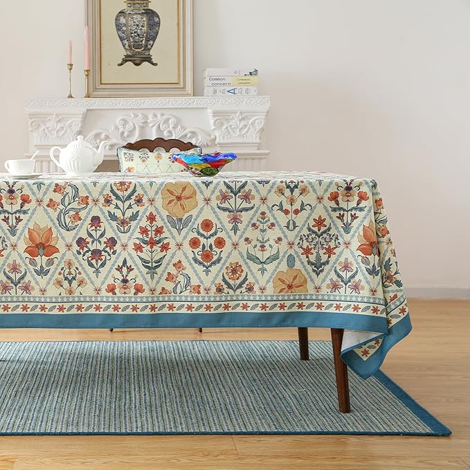 ISAENNE Designer Linen Elegant Small Rectangular Tablecloth,Colorful Floral Bohemian Table Cloth,Wrinkle Resistant Decor Tablecloths for Dining Thanksgiving Kitchen,55"*71"-Floralsea A