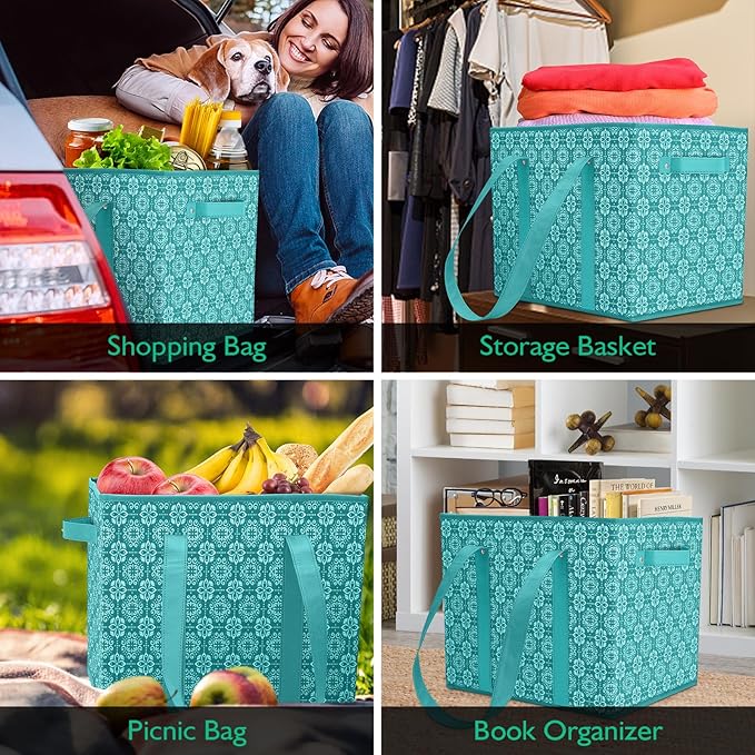 WISELIFE Reusable Grocery Bags [6 Pack],Large Grocery Tote Bag Water Resistant Shopping Bags Foldable Grocery Bag for Clothes,Shoes and Picnic,Green