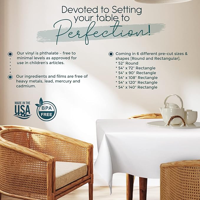 Quality Table Pad Protector, Superior Protection from Spills, Scratches & Heat - Reusable Vinyl Table Cloth with Cushion Flannel Backing (72" L x 54" W)