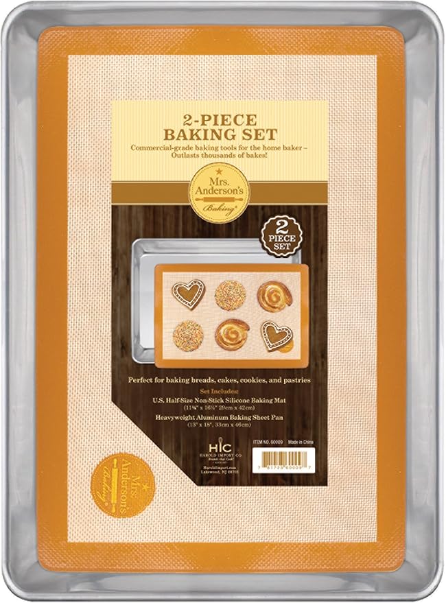 Mrs. Anderson’s Baking Non-Stick Silicone Half-Size Baking Mat and Sheet Pan Set, 13 x 18-Inch