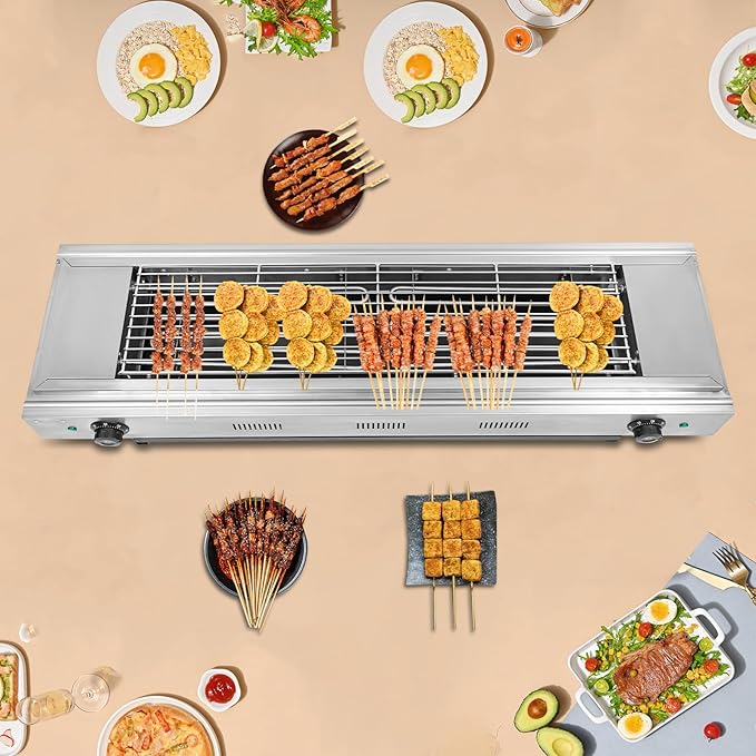 3000W Electric Griddle - Smokeless BBQ Grill with Temperature Control, Portable for Outdoor/Indoor Use (Silver, 31" Cooking Surface)
