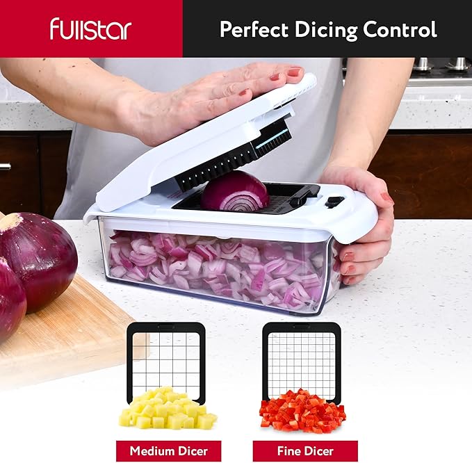 Fullstar Mandoline Slicer for Kitchen - Vegetable Chopper, Onion Potato Food Veggie Fruit Slicer and Cutter with Container, Kitchen Gadgets & Gifts, Home Essentials (All-in-1, White/Black)