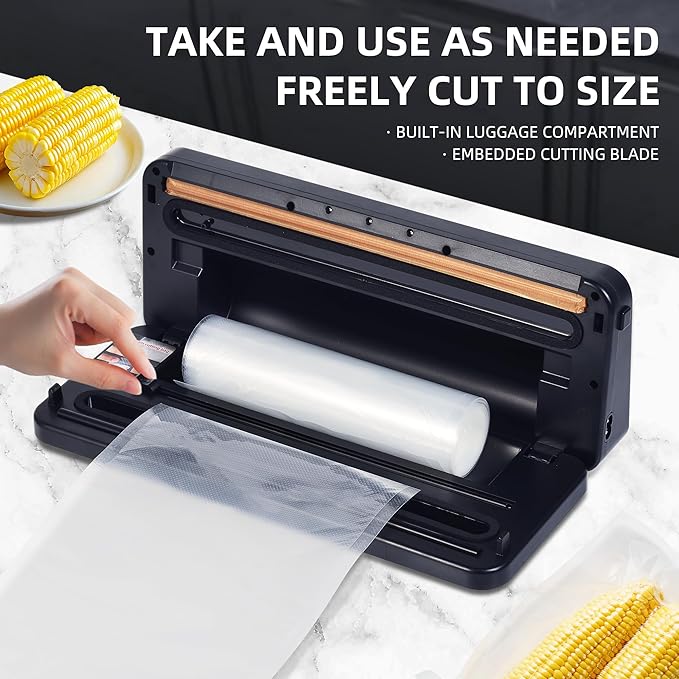 Vacuum Sealer For Food20 Pre-Cut Bags 118-inch Roll Bag, LED Digital Display with Inner Compartment, 4-in-1 Multi-Function Food Sealer with External Compact, Dark Gray.YLUZS
