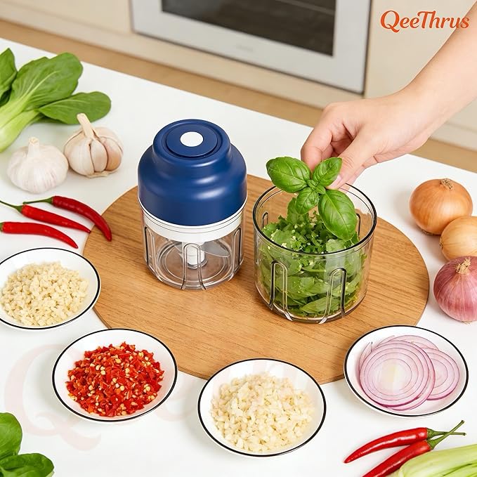 Mini Electric Food, Vegetable, Onion, Garlic, Nut Chopper, Processor & Cutter with Container