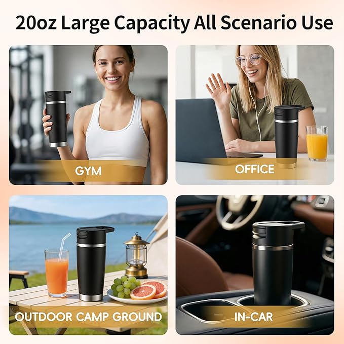 Portable Personal Blender 20oz Vacuum Cup Cordless Blende for 120 Watt Rechargeable Personal Size blender With Stainless Steel Bottle Ideal For-Shakes and Smoothies, BPA Free (Black）