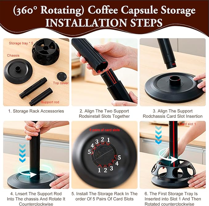CEHNCEH K Cup Holder: Coffee Pod Carousel Organizer, Compatible with 40 Keurig K-Cup Pods, Spins 360-Degrees - Lazy Susan Platform, Home or Office Kitchen Counter Organize (New Model Black)