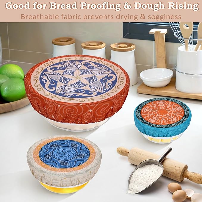 5-Size Reusable Beeswax Bowl Covers for Bread Proofing, Cotton Cloth Flexible Beeswax Wraps for Food Storage(Concentric Circle)