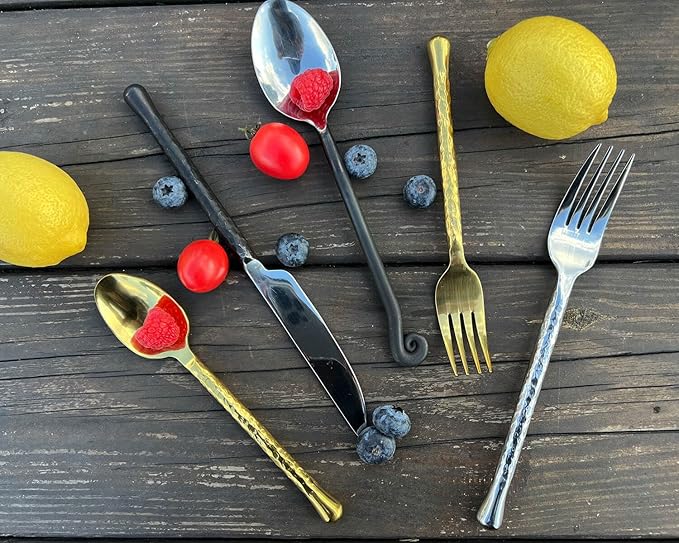 Glam Forged 20-Piece Silverware Set, 18/10 Stainless Steel Flatware, Unique Hammered Flatware Service for 4, Cutlery Set for Home Kitchen Hotel Restaurant Wedding Housewarming