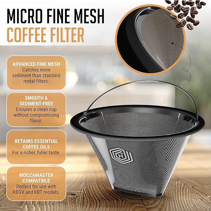 HEXNUB Reusable #4 Coffee Filter for Technivorm Moccamaster KBGV, KBT Coffee Machines, Durable Stainless Steel Mesh Metal Filter