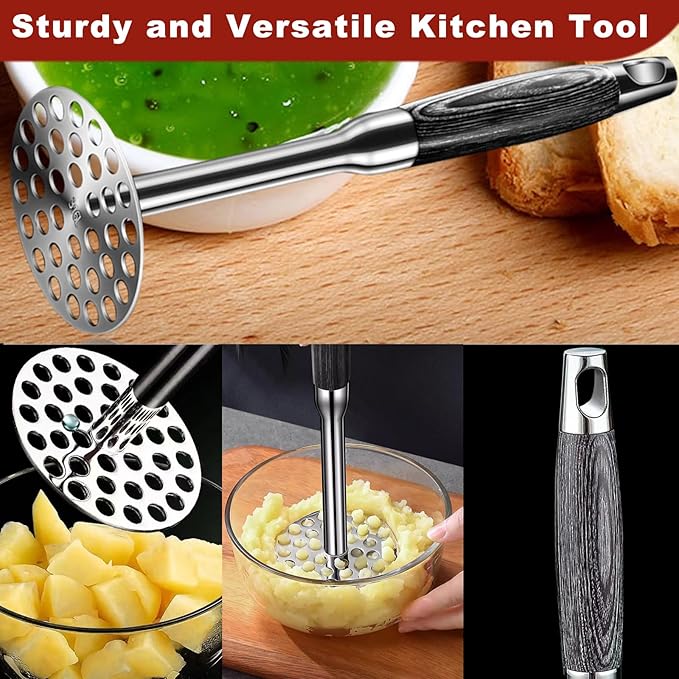 Potatoes Masher, Heavy Duty Potato Masher-316 Stainless Steel, Hand Mashed Potato Mashers & Potatoes Tool-Long Handle for Potatoes, Avocado, Tomatoes, Avocados, Beans, Fruit and Vegetables