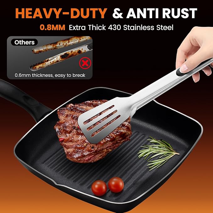 Kitchen Tongs for Cooking,Stainless Steel Spatula Tongs Locking Metal Tongs for Grilling/Barbecue/BBQ,Serving,Buffet,Perfect for Flipping Steak and Fish,Set of 2 (9 & 12 inch)