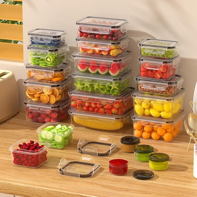 44 PCS Food Storage Containers with Lids Airtight (22 Containers & 22 Lids), Leak proof Meal Prep Container Set for Kitchen Storage, BPA-free, PVC-free Plastic, Microwave/Dishwasher Safe, Labels & Pen