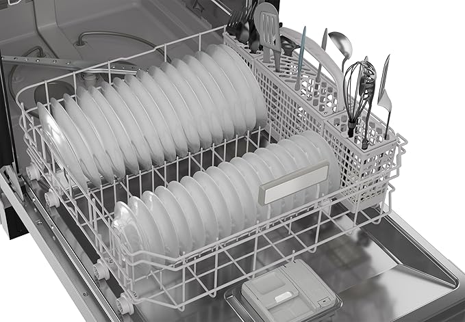 Sharp SDW6504MS Stainless Steel Dishwasher, 24-inch Pocket Handle, 52 dB, Hybrid Tub, 12 Place Settings, 5 Cycles, Heated Dry