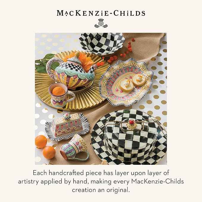 MACKENZIE-CHILDS Enamel Cake Carrier, Cake-Dish Serving Platter with Lid and Handles, Black-and-White Courtly Check