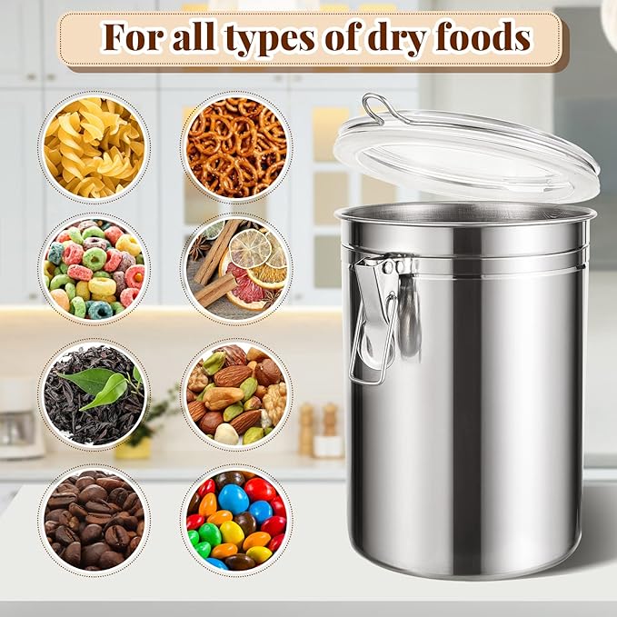 Lallisa 6 Pcs Stainless Steel Canisters 62 oz Stainless Steel Containers with Lids Food Storage Container with Airtight Clamp Lid Coffee Containers for Tea Sugar Coffee Flour Kitchen Counters