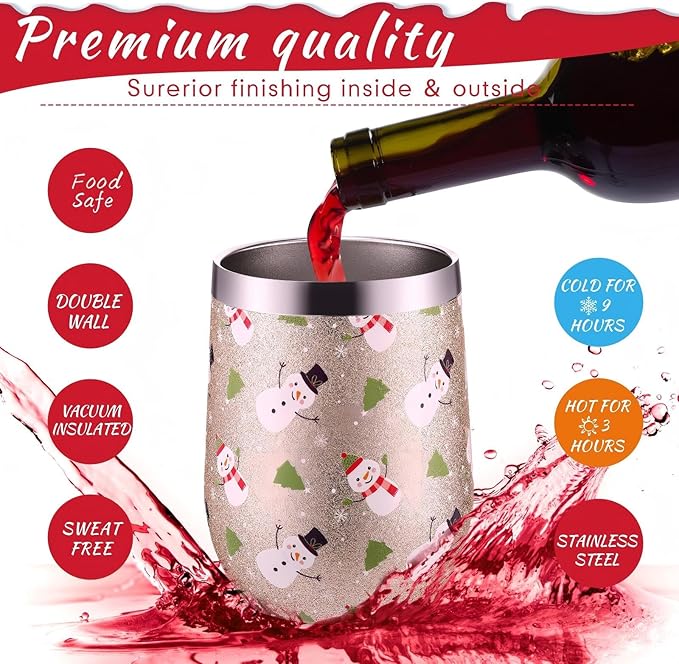 Sliner 6 Pack Pack Christmas Glitter Tumbler Bulk, 12 oz Holiday Wine Tumbler Set Stainless Steel Insulated Sparkling Glitter Cup with Lids Straws and Brushes Travel Mug Xmas Gift (Santa Belt Style)