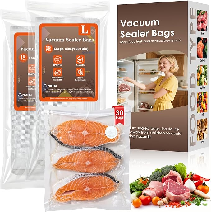 Vacuum Sealer Bags,Reusable Vacuum Sealer Bags,Can Withstand More Than 100 Washes,Large Size (30 Bags)