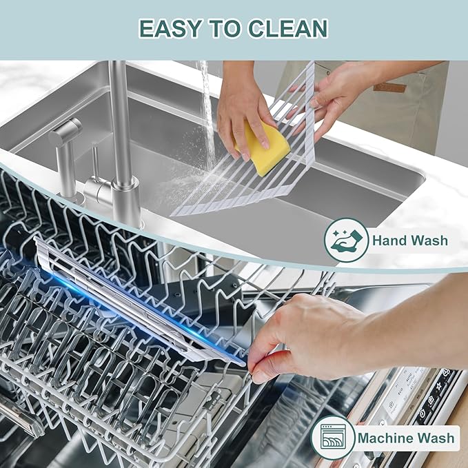 MERRYBOX Triangle Roll Up Dish Drying Rack Over The Sink, 2025 Anti-Rust Sink Drying Rack with Full Silicone Wrapped for Top of Corner, Anti-Slip Organizer for Kitchen