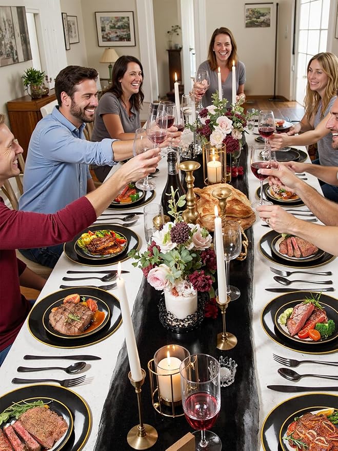 WDF 180 Pieces Black Plastic Silverware - Plastic Silverware Set Include 60 Forks, 60 Knives, 60 Spoons - Heavy Duty Black Disposable Cutlery - Disposable Utensils for New Year, Wedding