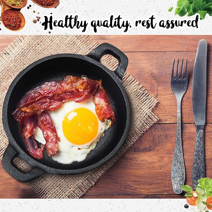 Mini Cast Iron Skillets 5 x 5 x 1.3 Inch Cast Iron Pan Small Ramekin Set Black Casserole Dish Cookware Oven Safe Mini Skillets for Kitchen Indoor Outdoor Picnic (4 Pack)