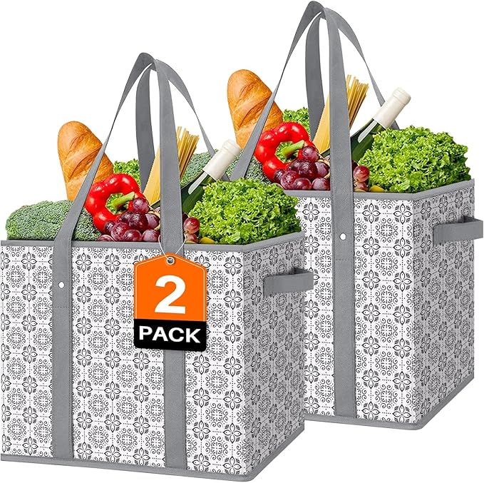 WISELIFE Reusable Grocery Bags [2 Pack],Large Grocery Tote Bag Water Resistant Shopping Bags Foldable Grocery Bag for Clothes,Shoes and Picnic