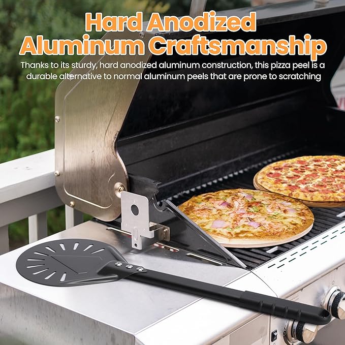 8” Pizza Turning Peel - Pizza Turner - Restaurant-Grade Aluminum Perforated Pizza Peel Lightweight Metal Outdoor Pizza Oven Accessories