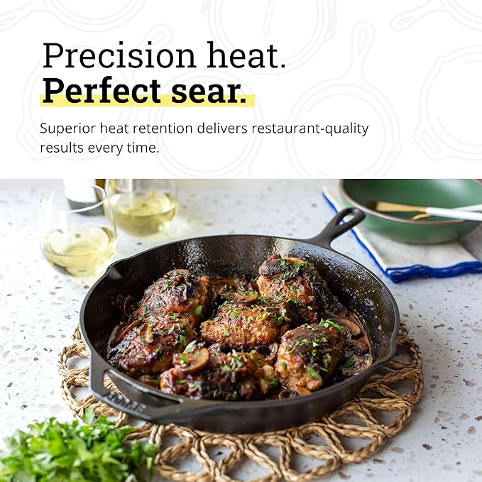 Lodge Seasoned Cast Iron Skillet - PFAS-Free, Non-Toxic Cookware - Use with an Oven, Stove, Grill, or Campfire - Naturally Non-Stick & Oven Safe - 12 Inches