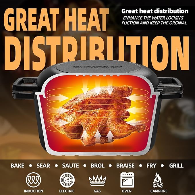 2-in-1 Pre-Seasoned Cast Iron Double Dutch Oven Pot with Skillet Lid & Silicone Sleeves – Raised Rib Skillet Lid– Umite Chef 7QT Cast Iron Skillet Cookware Pan Set wirh Dual Handles – Oven, Grill, Campfire & Stovetop Safe –PFAS-Free