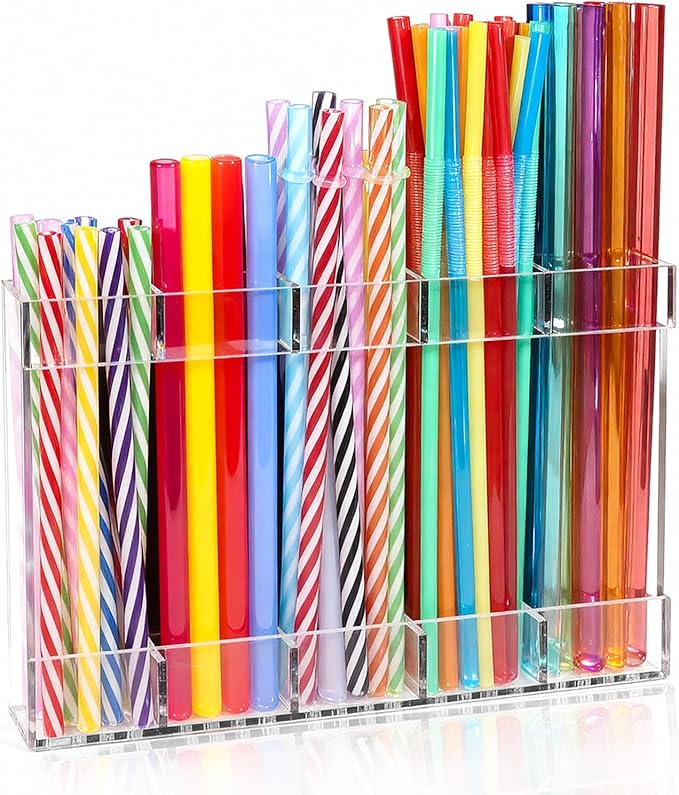 New Upgrade 9.5" Large Acrylic Straw Holder for Cabinet Door-Reusable Tumbler Straw Organizer Storage,Small Kitchen Organizers and Storage Accessories Container,Ultra Sticky Cupboard Door Mounted