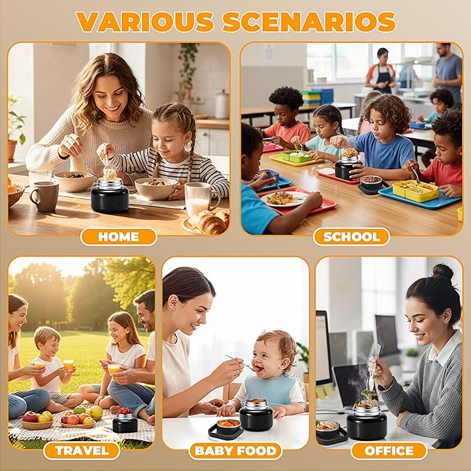 16.9oz Soup Thermo for Hot Food Kids & Adults, 316 Stainless Steel Insulated Food Jar with Non-Slip Base, Leakproof Lunch Box with Spoon & Bowl Lid for School, Office
