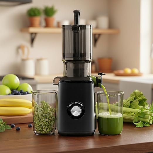 Simple Deluxe Cold Press Juicer, Slow Masticating Juicer Machines with Wide Feed Chute, Fits Whole Fruits and Vegetables, High Juice Yield, BPA Free, Easy to Clean, Black