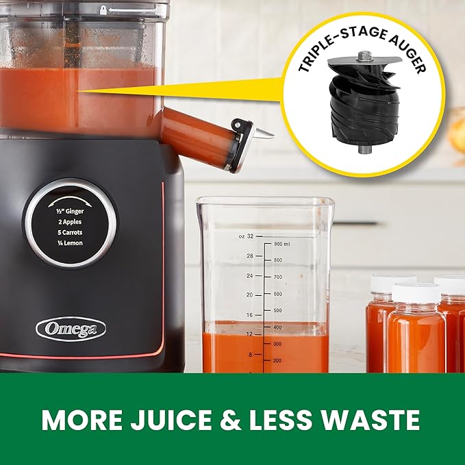 Omega Ultimate Performance Slow Masticating Batch Juicer with Intellidial Technology Cold Press Vegetable and Fruit Juice Extractor with 64-Ounce Hopper and 4 Juice Shot Glasses, 200-Watts, Black