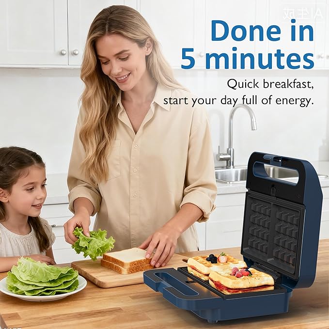 Sandwich Maker Panini Press Grill, 3 in 1 Electric Waffle Maker with Removable Non-stick Plates, Glass Top, Cool Touch Handle & Easy to Clean, 1000W