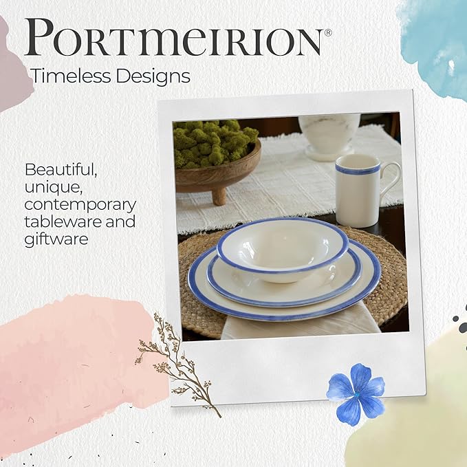 Portmeirion Potter's Brushstroke Dinner Plate (Set of 4) - 10.5" Earthenware Plates with Classic Brushstroke Rim - Microwave, Dishwasher, Freezer, Oven Safe - Ideal Modern Dinnerware Set (Blue)