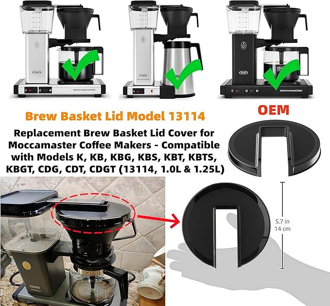 Replacement Brew Basket Lid Cover for Moccamaster Coffee Makers, Compatible with Models K, KB, KBG, KBS, KBT, KBTS, KBGT, CDG, CDT, CDGT (13114, 1.0L & 1.25L), BPA-Free, Dishwasher Safe