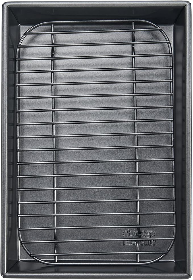 Chicago Metallic Petite Roast Pan Set with Rack, 10x7 inch Nonstick Toaster Oven Baking Pan, Perfect for Single Serving Meals and Small Batch Cooking