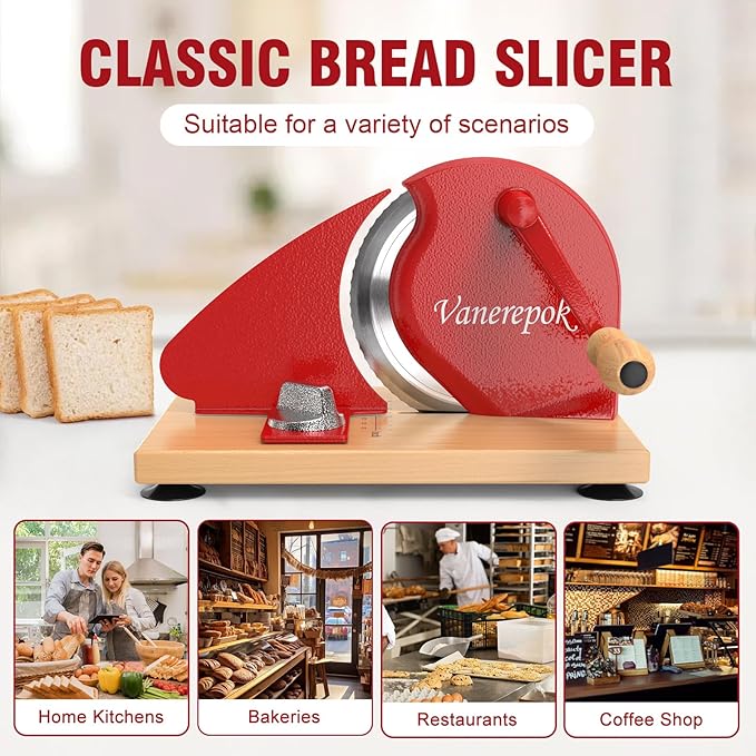 vanerepok Manual Bread Slicer for Homemade Sourdough Bread Versatile Hand Crank Bread Slicer for Sourdough Crusty Bread Etc Stainless Steel Slicers Adjustable Width for Homemade & Commercial Use