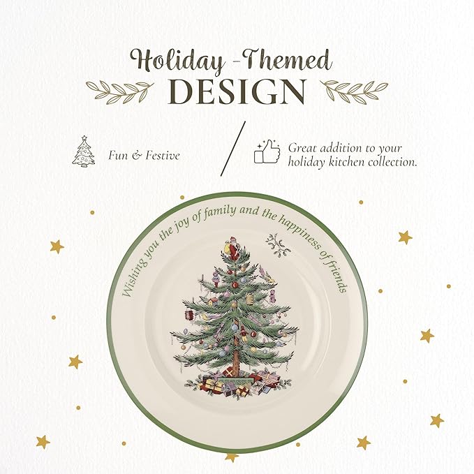 Spode Christmas Tree Sentiment Plate, 10.5-Inch Porcelain Dinner & Appetizer Dish, Holiday-Themed Serving Plate, Microwave & Dishwasher Safe, Festive Collectible Seasonal Dining