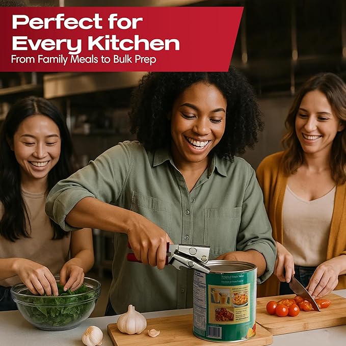 Chef-Master Commercial Can Opener, Multi-Purpose Can-Opener Manual, Easy Turn Anti-slip Grip Knobs, Sharp Cutting Discs, Manual Handheld With Soft Handle for Large Cans & Kitchen Use -90226