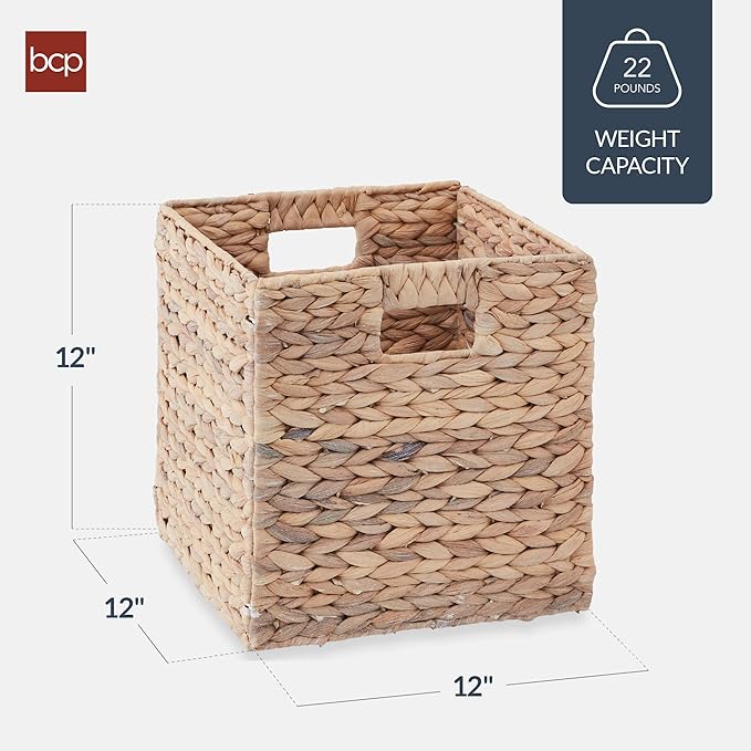 Best Choice Products 12x12in Pack of 5 Cube Storage Baskets, Water Hyacinth Multipurpose Collapsible Organizers, Handwoven Laundry Totes for Laundry, Living Room, Kids Room & Nursery - White