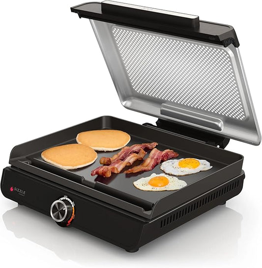 Ninja Sizzle Indoor Griddle, 14’’, Electric Grill, For Eggs, Burgers, Bacon, Pancakes, Veggies, and More, Nonstick, Dishwasher Safe, 500F, Even Cooking, GR100GDL (Renewed)