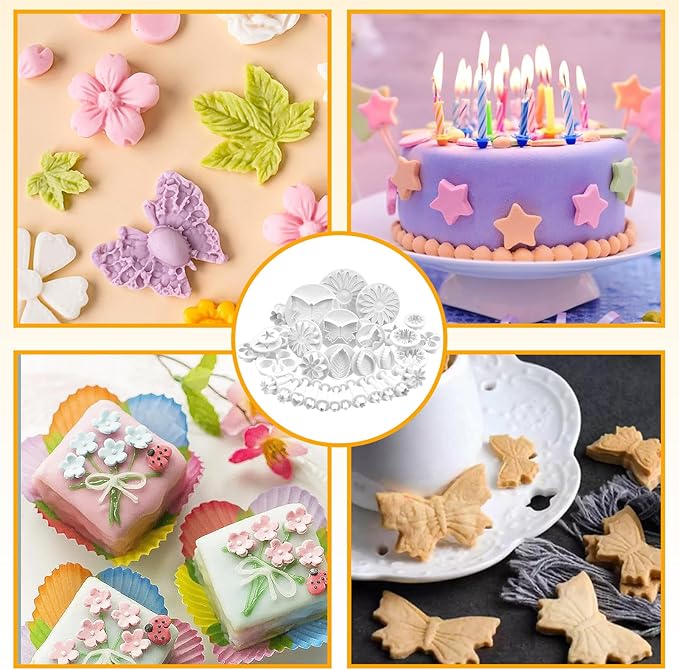 33Pcs White Flower Plunger Cookie Cutter DIY Blossom Flower Cake Fondant Mold Plastic Cake Decorating Tools Baking Accessories Cookie Cutters For Baking Plastic(10styles)