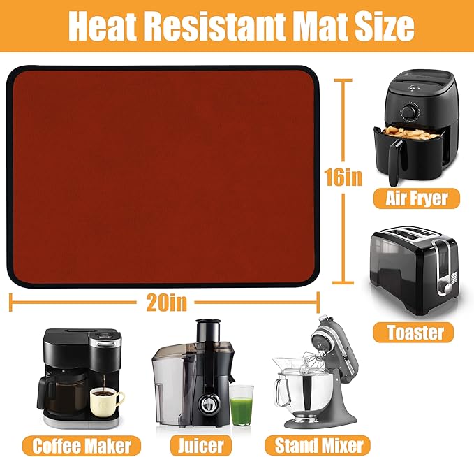 Heat Resistant Mat for Air Fryer,Deep Fryer,Oven,16x20in Hot Pads for Kitchen Counter Heat Protector,Under Coffee Maker Mats for Quartz Countertop Protector,Deep Fryer Coffee Machine Accessories (Red)