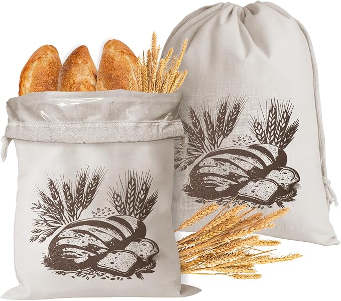 Reusable Bread Bags with TPU Liner -Linen Bread Bag for Sourdough & Homemade Cloth Bread Bags Keeps Fresh Longer 2 Pack