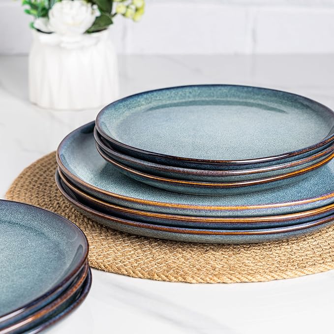 AmorArc Ceramic Dinnerware Sets,Handmade Reactive Glaze Stoneware Plates and Bowls Set,Highly Scratch Resistant | Dishwasher & Microwave Safe,Service for 8 Dishes Set (24pc)