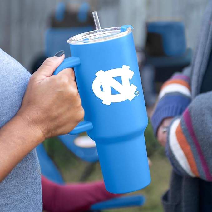 Logo Brands NCAA 40 oz Tumbler with Handle -Stainless Steel Insulated Travel Tumbler with Straw Lid – Powder Coated, Leak-Resistant, Keeps Drinks Hot/Cold – Great for Tailgating, or Everyday Use