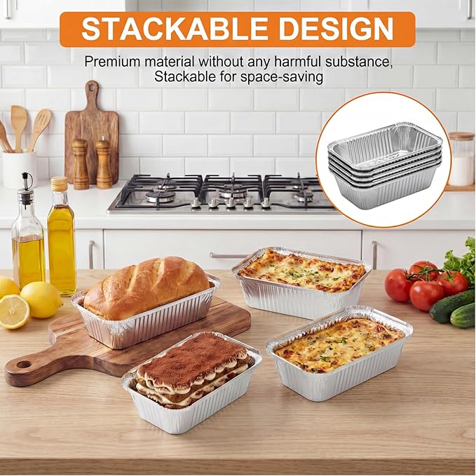 60 Pack Disposable Foil Loaf Pans with Lids Combo Set,30 Pack 8.7x4.6x2.5 Aluminum Loaf Pans & 30 Pack 8x4.3x2 Aluminum Bread Pan For Baking Cakes Bread Meat.