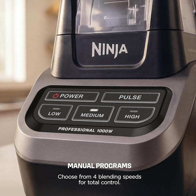 Ninja Professional Blender 1000W, Total Crushing Technology- Smoothies, Ice Crushing & Frozen Fruit, Full-Size Countertop Blender, 72-oz. Pitcher, Black & Grey, BL610