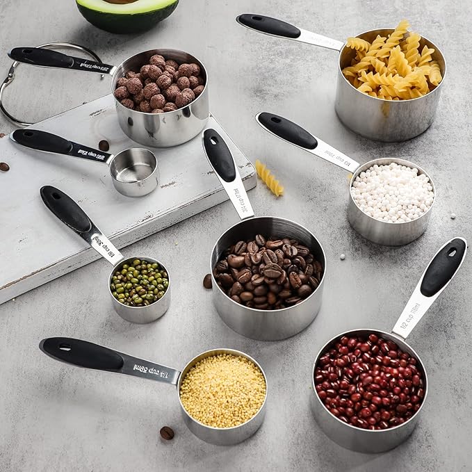 Measuring Cups and Spoons Set Stainless Steel Measuring Cups Double Sided Stackable Magnetic Measuring (Black)