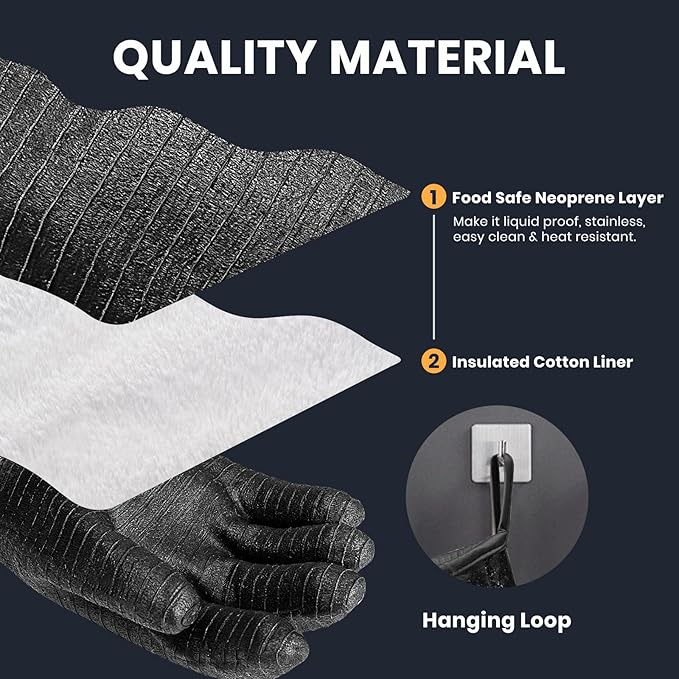 GEEKHOM 18-Inch Heat Resistant BBQ Gloves 932°F Waterproof Long Sleeve Cooking Gloves, Non-Slip Silicone Grip Grill Gloves for Grilling, Smoker, Oven, and Kitchen Use